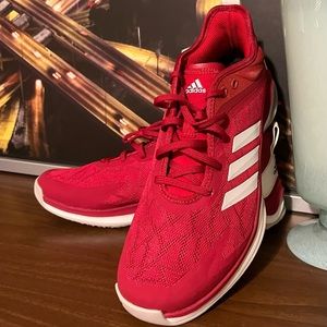 Adidas red sneakers athletic shoes red, size 9 men